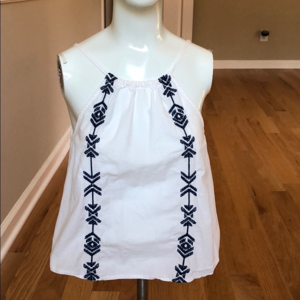 InTu white cotton halter navy embroidery